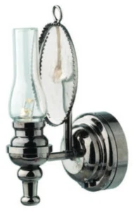 Dollhouse Miniatures - Gunmetal Hurricane Sconce w/ Reflector, LED, battery - Picture 1 of 1