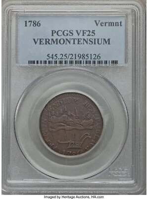 1786 Vermont Landscape Copper VERMONTENSIUM RR-6 PCGS VF25 Cert.# 21985126 - Image 1 of 4