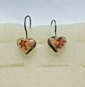 Resin W/Flowers Heart Earrings - Picture 1 of 2