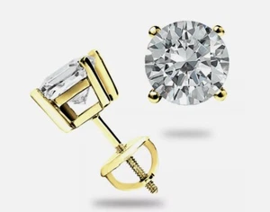 2.0 CT GRA MOISSANITE EARRINGS 18K YELLOW GOLD STUDS SCREW-BACK GREAT GIFT - Picture 1 of 13