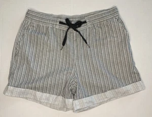 Eddie Bauer Briar Linen Shorts Women’s Sz Large L White/Black Striped Cuffed - Picture 1 of 9