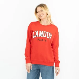 New Look Womens Red Sweatshirt Oversize Comfy L'Amour College Graphic Print - Picture 1 of 7