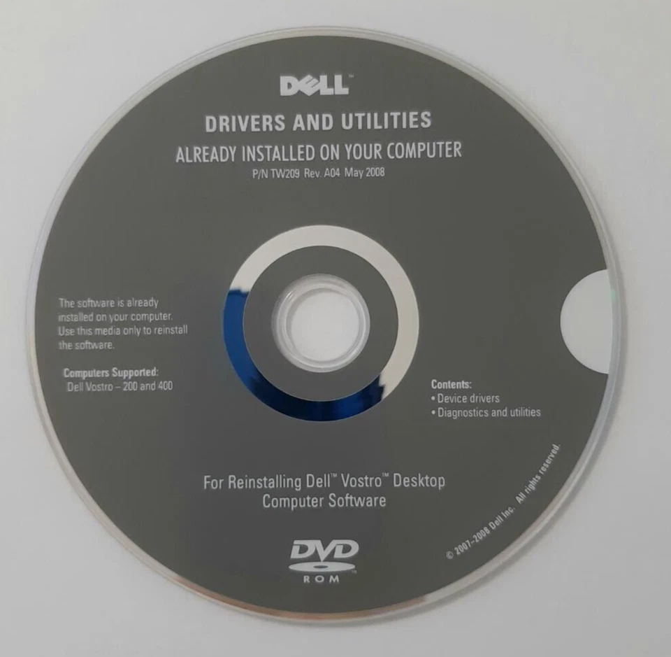 DELL Vostro 200 and 400 Drivers and Utilities DVD TW209 - Bild 1 von 1