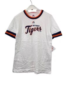 Majestic Youth Detroit Tigers Double Layered Collar T-shirt- White,Medium 10/12 - Picture 1 of 7
