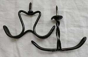 2 Primitive Antique Steel Iron Wire Vintage Screw Double Wall Hat Cap Coat Hooks - Picture 1 of 1