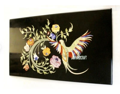 30" x 18'' antique black Marble Center wall panel bird Table Top Inlay lapis - Image 1 of 3