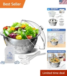 Iced Salad Bowl, 4.5 Qt Large Chilled Serving Bowl with Lid for Parties, Ice ... - Picture 1 of 7