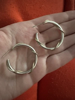 VTG 925 STERLING SILVER INTERTWINE ROPE TWISTED HOOP EARRINGS - Image 1 of 4
