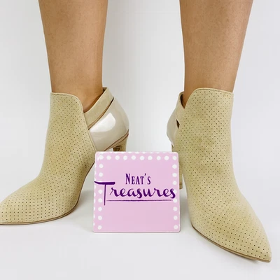 Kenneth Cole NewYork WILLA Beige Leather Perforated Stacked Heel Shoes Size 8 M - Image 1 of 4