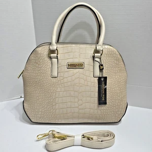 Borsa a tracolla/borsa a tracolla nuova con etichette $100 London Fog Designer Croco Vegan in pelle marrone pietra - Foto 1 di 14