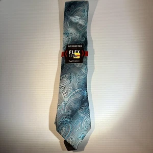 VAN HEUSEN NWT FLEX COLLAR TEAL BLUE GREY PAISLEY NECK TIE FORMAL WORK 100% SILK - Picture 1 of 6