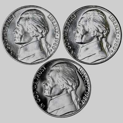 1980 P D S Jefferson Nickel Year Set Proof & BU US 3 Coin Lot - Image 1 of 2