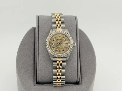 Rolex Datejust 6917 26 mm acero inoxidable 18 k pavé personalizado esfera de diamantes bisel de diamantes Foto 1 de 4