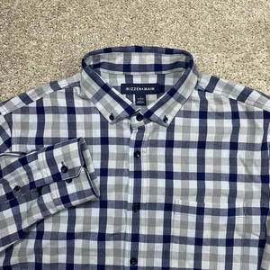 Mizzen + Main City Flannel Button Down Shirt Mens Large Classic Fit Navy Gingham - Picture 1 of 8