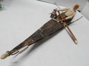 HI DETAIL ANTIQUE ALASKA ESKIMO INUIT INDIAN KAYAK UMIAK CANOE BOAT FIGURE+ACC - Picture 1 of 20