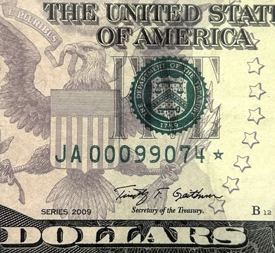 00099074* - Low 320K Run Star Note - Fancy Zip Code Serial 2009 $5 Bill - Image 1 of 3