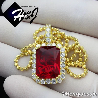 PLATA ESTERLINA 925 18-30"X2MM CHAPADO EN ORO CADENA CUENTAS COLGANTE RUBÍ SIMULADO*156 Foto 1 de 4