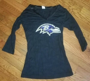 Camisa negra para niñas Reebok NFL Baltimore Ravens cuello en V manga larga talla pequeña - Imagen 1 de 3