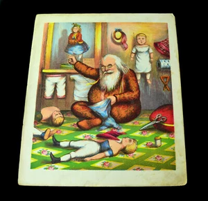 ANTIQUE SANTA CLAUS IN DOLL SHOP CHROMOLITHOGRAPH PRINT-VICTORIAN, FAB - Picture 1 of 11