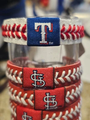 TEXAS RANGERS RED LACE  MLB  BASEBALL BRACELET LEATHER - Image 1 of 4