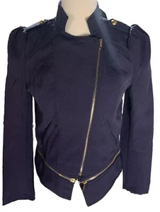 Depri Women's Navy Blue Long Sleeve Zip Up Peplum Jacket Large size rare find - Picture 1 of 10