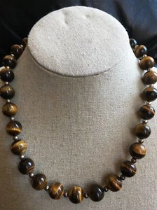 Vintage Milor Italy 13mm natural tiger eye beads Necklace 18" - Picture 1 of 5