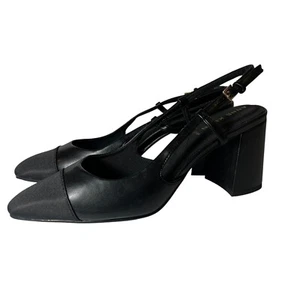 Anne Klein schwarze Brooklyn Slingback Pumps Absatz Blockabsatz spitz zulaufend 8,5 NEU - Bild 1 von 8