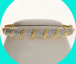 1.0CT G Color Diamond Bangle Bracelet 18K Multi Tone Gold Fits to 6 ½” Wrist - Picture 1 of 7