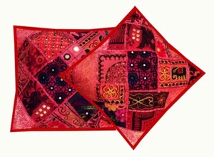 16"-2 HAND CRAFTED BANJARA TRIBAL FOLK MIRROR THROW FLOOR CUSHION PILLOWS COVERS - Picture 1 of 14