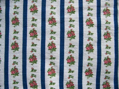 ANCIEN COUPON DE TISSU RAYURES FLEURIES PETITES FLEURS -128 X 34 cm -  TB 6/1 - Photo 1/3