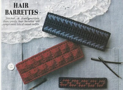 Hair Barrettes - 3 Designs - 7 count plastic canvas- Plastic Canvas Pattern ONLY - Image 1 of 2
