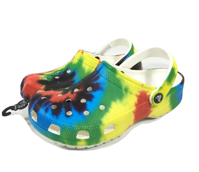 Crocs Men's and Women's Classic Clog with Jibbitz Charms Travel - Rainbow Tie Dye Cross Country (5-Packs)