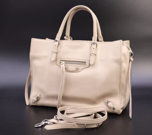 BALENCIAGA Borsa a tracolla in carta con cerniera in pelle beige 370926 - Autentica R050 - Foto 1 di 23