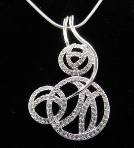 Signed Swarovski Necklace Pendant Crystal Circles Snake Chain 16.5 - 19" N254