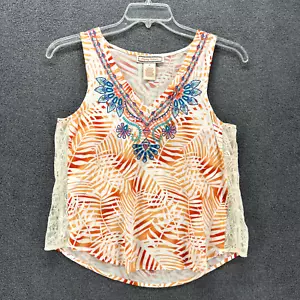 Flying Tomato Top Damen klein beige orange Blumen bestickt Spitze V-Ausschnitt Tank - Bild 1 von 13