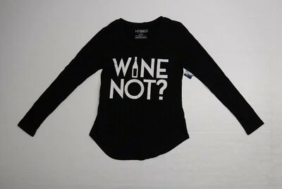 Camiseta Hybrid Apparel cuello en V Wine Not para mujer grande negra blanca nueva con etiquetas Foto 1 de 4