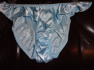 Vintage Flutter Satin Bikini Panties Size large Baby Blue - Picture 1 of 4