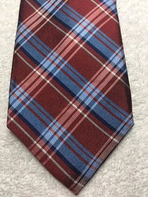 CHAPS MENS TIE RED BLUE WHITE PLAID PATTERN 3.25 X 61 - Image 1 of 4