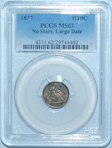 1837 PCGS MS62 No Stars Large Date Liberty Seated Half Dime Cover