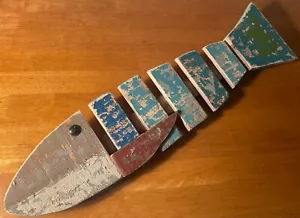 Rustikale Knochenfische Holz Wand Skulptur Maritim Strand Deko Tiki Bar Außenseiter Kunst - Bild 1 von 9