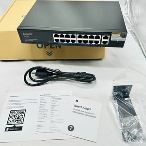 Aumox 18-Port Ethernet Gigabit PoE Switch, 16-Port PoE with 2 Uplink Gigabit ... - Picture 1 of 9