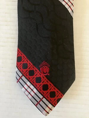 Corbata para hombre Oleg Cassini corbata vintage poliéster negro rojo blanco rayas ancha 54" Foto 1 de 4