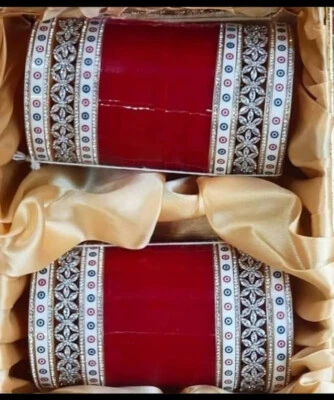 Juego de brazaletes nupciales Panjabi Chuda novias indias Chooda rojo Choora granate chura Foto 1 de 2