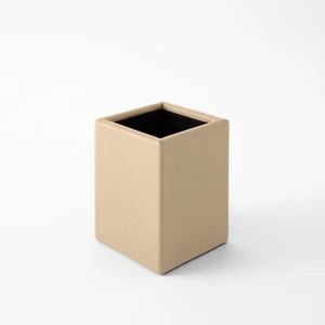 Schreibtisch Stiftehalter Echtes Leder Beige - Quadratisches Design - Bild 1 von 5