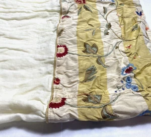 Vintage Linen Silk Pillowcases Pale Yellow Crewel Floral Embroidery King Sham - Picture 1 of 5