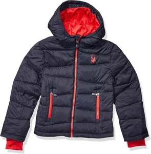 Spyder Boys Water Resistant Hooded Puffer Jacket, 7-8, Black, Red - NWT - Picture 1 of 4