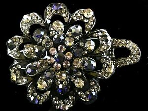 New Beautiful Smoke Gray & Sapphire Blue Crystal Floral Alligator  Claw Clip