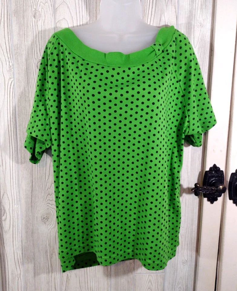 Blusa Carolina Colours Plus Mujer 3X Verde Negro Polkadot Elegante Foto 1 de 4