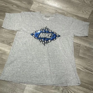 Nike Y2K 90s Tribal Blue Flame Y Lg 14/16 Baby Tee Shirt Grunge Rave 🔥 - Picture 1 of 13