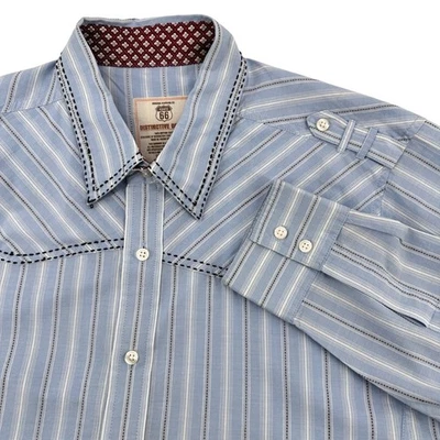 Route 66 Original Cloth Co. Shirt Mens L Blue Stripe Button Dwn Western - Image 1 of 4
